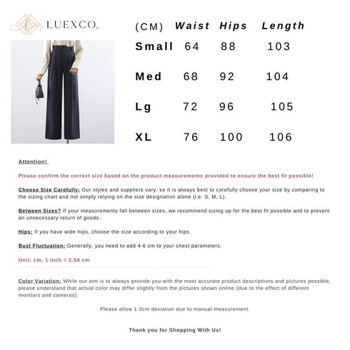 Luexco Women's Wide Straight Leg Trousers Size Guide
