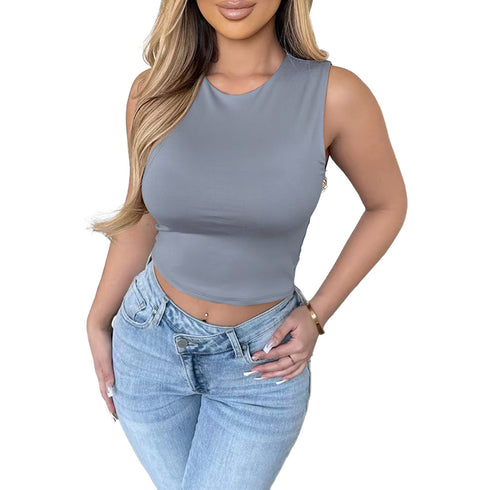 Luexco Leisure Comfortable Solid Color Tank Top Blue Gray