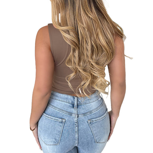 Luexco Leisure Comfortable Solid Color Tank Top Brown Back