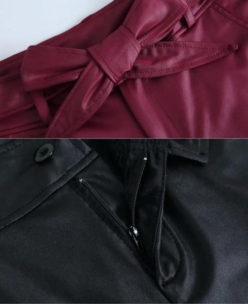 Luexco High Waist PU Leather Pant Belted Sash Detail